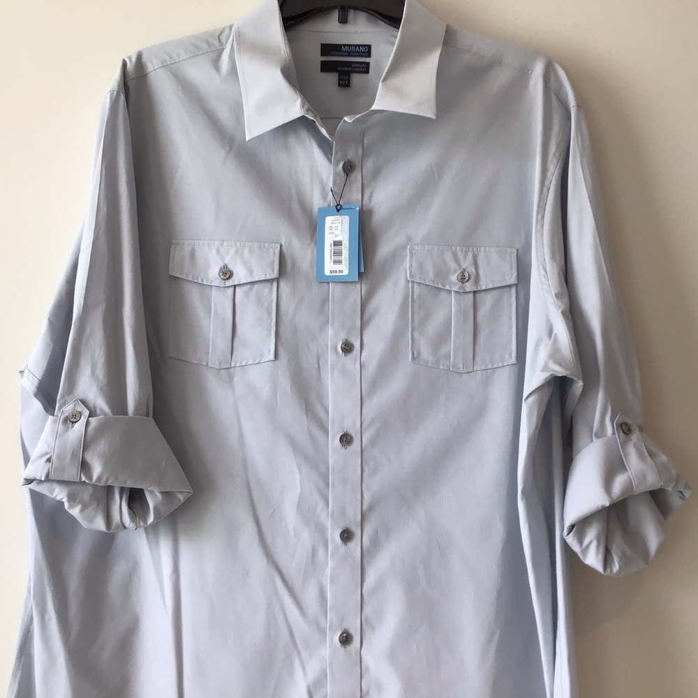 Murano NWT $59.50 Shirt 3XT Light Gray Convertible SL Pockets
